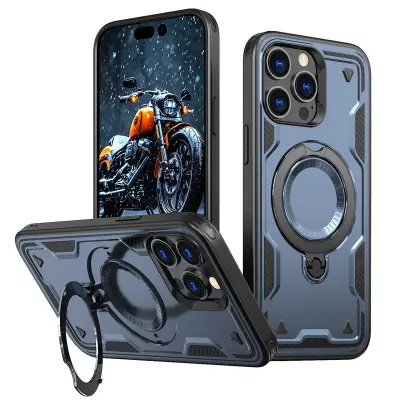 iPhone 14 Pro Mobilskal Plast Militärt Skydd med Ställ - Blå