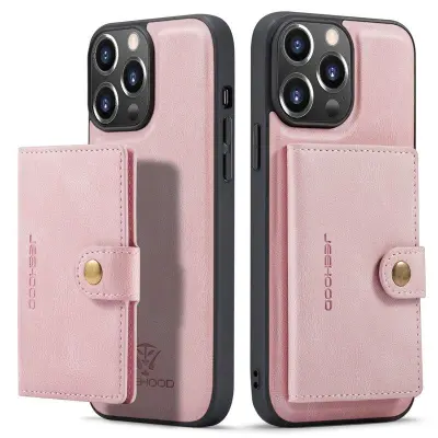 JEEHOOD iPhone 14 Pro Konstläder Plånboksfodral Retro Stötsäkert Roséguld