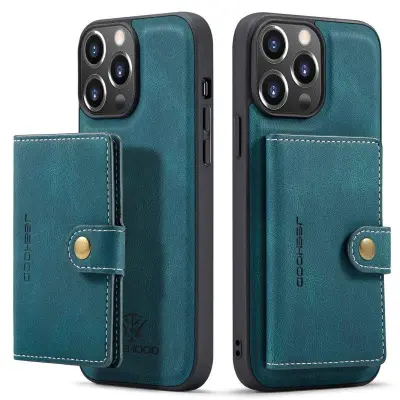 JEEHOOD iPhone 14 Pro Retro Konstläder Plånboksfodral 2-i-1 Grön