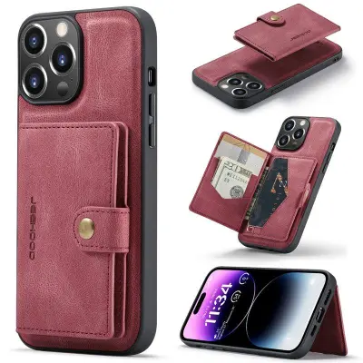 JEEHOOD iPhone 14 Pro Fodral Konstläder Plast Magnetisk - Röd