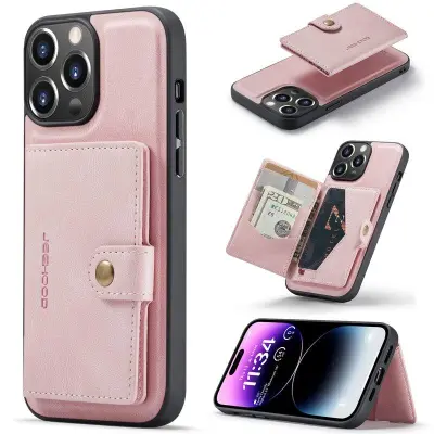 JEEHOOD iPhone 14 Pro Fodral Konstläder Plast Magnetisk - Rosa