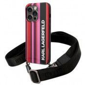Karl Lagerfeld iPhone 14 Pro Skal med halsband Stripes Strap - Rosa
