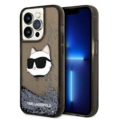 Karl Lagerfeld iPhone 14 Pro Skal Glitter Choupette Head - Svart