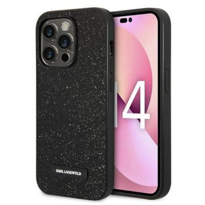 Karl Lagerfeld iPhone 14 Pro Skal Glitter Plaque Logo - Svart