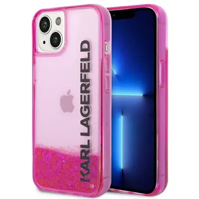 Karl Lagerfeld iPhone 14 Pro Skal Liquid Glitter Logo - Rosa