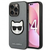 Karl Lagerfeld iPhone 14 Pro Skal Saffiano Choupette Head Patch - Silver