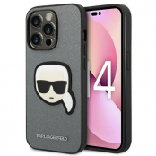 Karl Lagerfeld iPhone 14 Pro Skal Saffiano Karl Head Patch - Silver