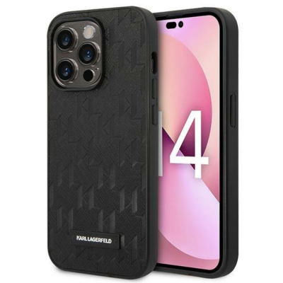 Karl Lagerfeld iPhone 14 Pro Skal Saffiano Mono Metal Logo - Svart