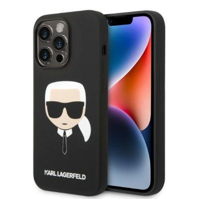 Karl Lagerfeld iPhone 14 Pro Skal Magsafe Silicone Karl`s Head - Svart