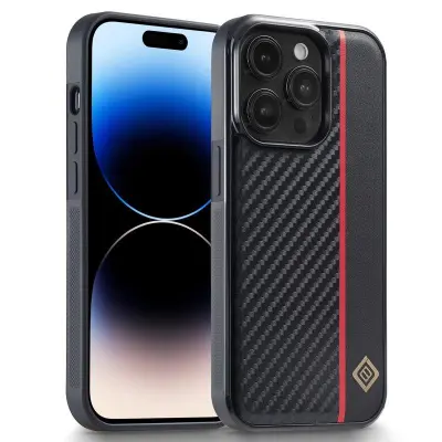 LC.IMEEKE iPhone 14 Pro Fodral i Kolfiber KonstLäder - Svart