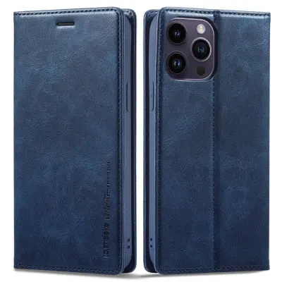 LC.IMEEKE iPhone 14 Pro Plånboksfodral i Konstläder - Blå