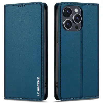 LC.IMEEKE L1 Series iPhone 14 Pro Plånboksfodral Konstläder - Blå
