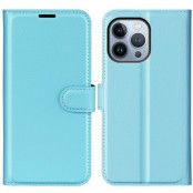 Litchi Flip iPhone 14 Pro Plånboksfodral - Blå