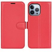 Litchi Flip iPhone 14 Pro Plånboksfodral - Röd