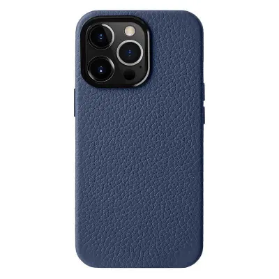 MELKCO iPhone 14 Pro Mobilskal Äkta Läder + Mikrofiber + PC - Blå