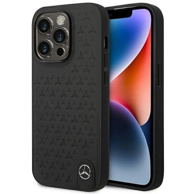 Mercedes iPhone 14 Pro Mobilskal Magsafe Läder Stars Pattern - Svart