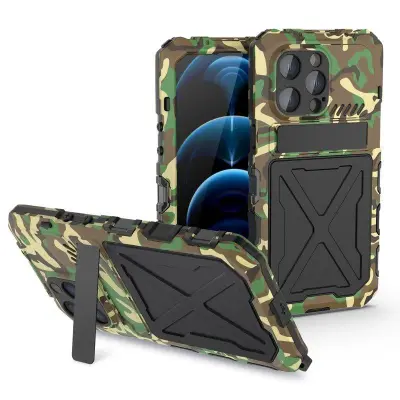 R-JUST Mobilskal till iPhone 14 Pro , Stöttålig Silikon + Metall, Kamouflage