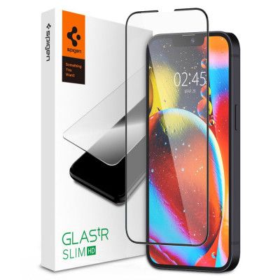 Spigen FC iPhone 13/13 Pro/14/16e Härdat Glas Skärmskydd - Svart