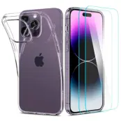 Spigen iPhone 14 Pro Härdat Glas Skärmskydd (2 Pack) + Skal Crystal Pack