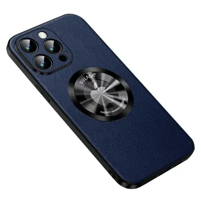 SULADA iPhone 14 Pro Skal MagSafe PU Läder Blå Cowhide Texture