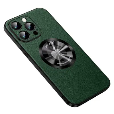 SULADA iPhone 14 Pro Mobilskal MagSafe PU Läder Grön Cowhide Texture