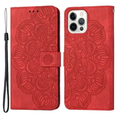 Trolsk Imprint Mandala Flower Wallet (iPhone 14 Pro) - Röd