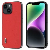 ABEEL Mobilskal till iPhone 14 Cross Texture Äkta Läder och TPU - Röd