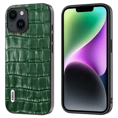 ABEEL iPhone 14 Mobilskal Äkta Läder Äkta Läder + PC Grön