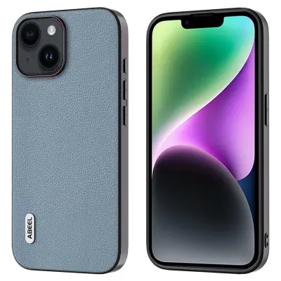 ABEEL iPhone 14 Äkta Lädere Mobilskal Äkta Läder och TPU - Blå