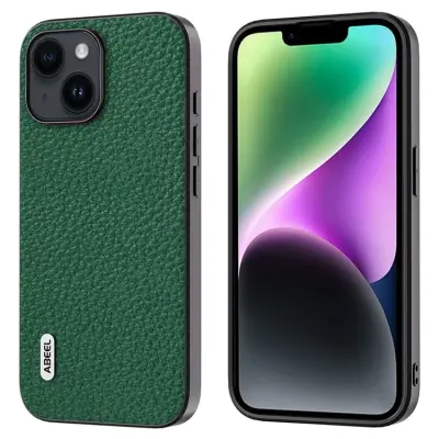 ABEEL iPhone 14 Mobilskal Äkta Läder Litchi - Grön