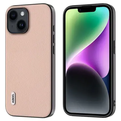 ABEEL iPhone 14 Mobilskal Äkta Läder Litchi - Rosa