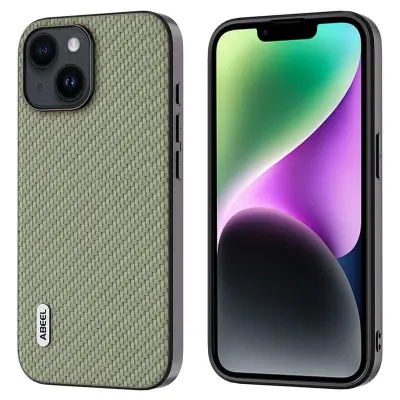 ABEEL iPhone 14 Mobilskal Carbon Fiber Grön Anti-Scratch PU Leather