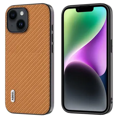 ABEEL iPhone 14 Mobilskal i Kolfiber Textur - Ljusbrun
