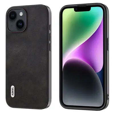 ABEEL iPhone 14 Mobilskal i Läderlook TPU+PC Hybrid - Svart
