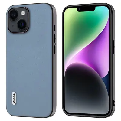 ABEEL iPhone 14Mobilskal Texturerad PU Läder TPU Stötabsorberande Blå