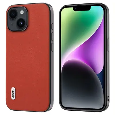 ABEEL iPhone 14 Mobilskal Texturerad PU Läder TPU Stöttålig Röd