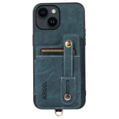 ABEEL Style 01 Kickstand Case iPhone 14 Litchi Blå