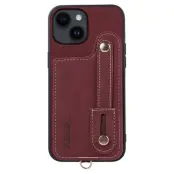 ABEEL Style 03 iPhone 14 Fodral KonstLäder Kickstand Purplish Röd