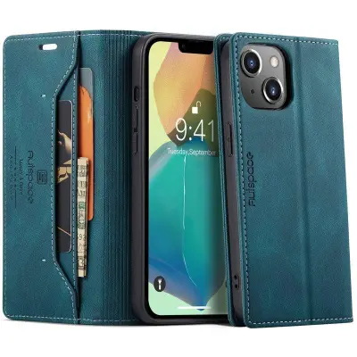 AUTSPACE A01 iPhone 14 Fodral Retro Matte KonstLäder - Blå