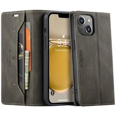 AUTSPACE A01 iPhone 14 Fodral Retro Matte KonstLäder - Brun