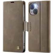 AUTSPACE iPhone 14 Fodral Retro Konstläder - Brun - RFID-Skydd