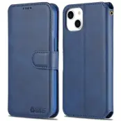 AZNS iPhone 14 Plånboksfodral Konstläder - Ställ, Magnetisk Flip - Blå