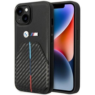 BMW iPhone 14 Mobilskal Stämplad Tricolor Stripe - Svart