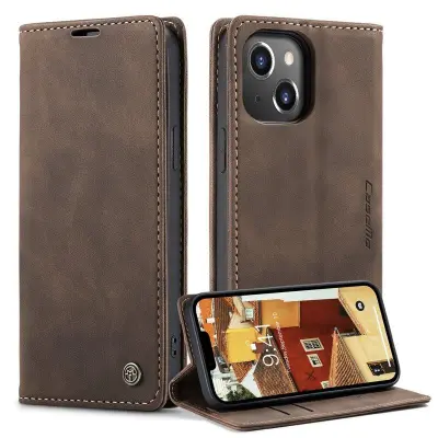 CASEME 013 iPhone 14 Mobilskal i Chockresistent KonstLäder - Brun