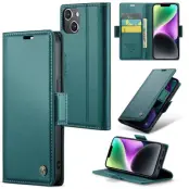 CASEME 023 iPhone 14 Läderfodral RFID 3 Kort Grön