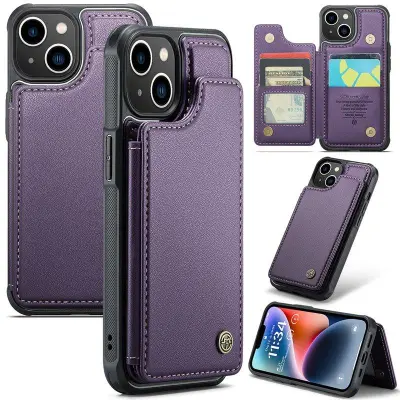 CASEME C22 iPhone 14 Fodral Konstläder med RFID, Lila