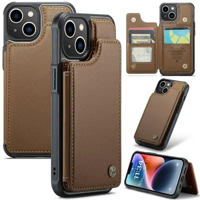 CASEME C22 iPhone 14 Fodral KonstLäder RFID-Skydd - Brun