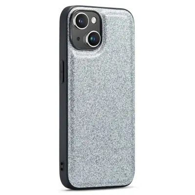 DG.MING iPhone 14 Mobilskal Stöttåligt Glitter PU Läder Silver