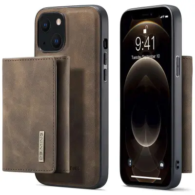 DG.MING Konstläder Plånboksfodral för iPhone 14 6.1 tum Brun