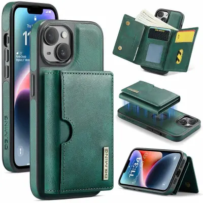 DG.MING M6 Series iPhone 14 Mobilskal Magnetiskt Plånboksfodral Grön